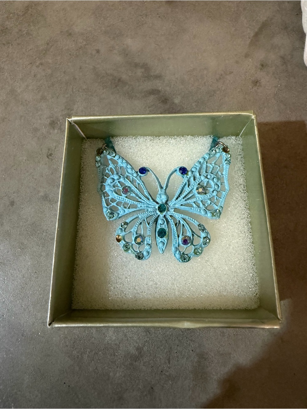 Turquoise Butterfly Statement Necklace w/ Crystal Details – Giftable